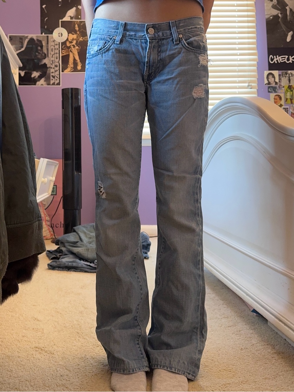 7 For All Mankind Light Blue Distressed Denim Jeans